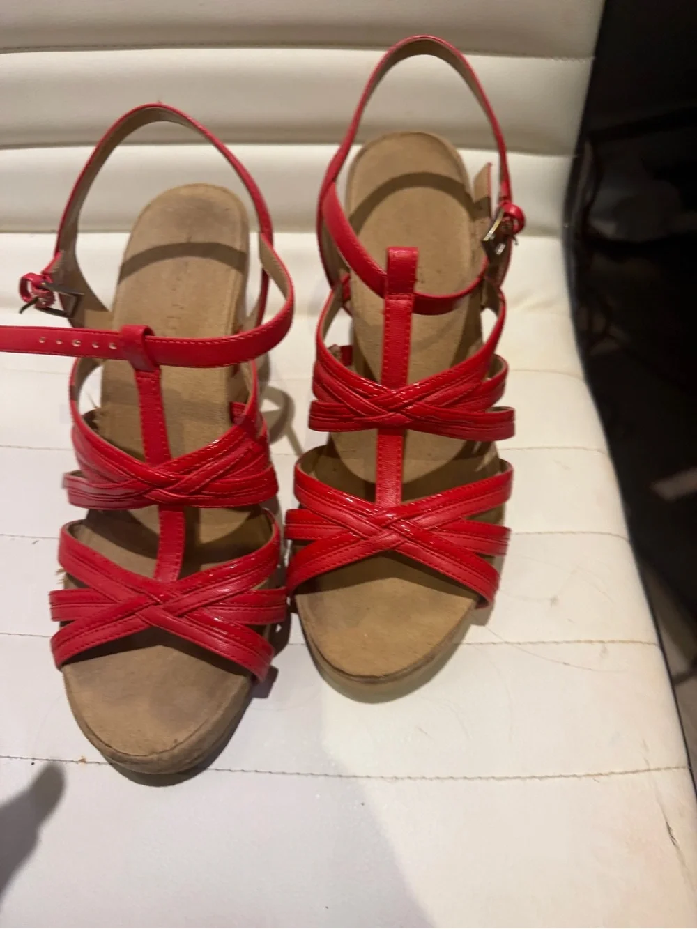 AEROSOLES Red Strappy Wedge Sandals
